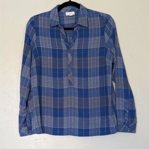 J. Jill Blue and Brown Plaid Long Sleeve Top, XSP